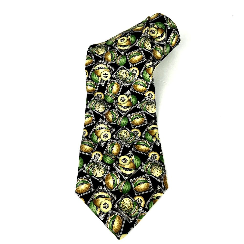 Kielselstein-Cord Men's 100% Silk Kiwi Tie Italy 3 7/8" Neck Tie